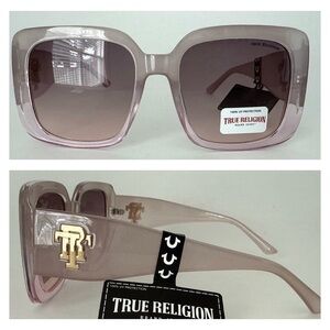NEW TRUE RELIGION Oversized Square Sunglasses Clear Light Pink Acetate